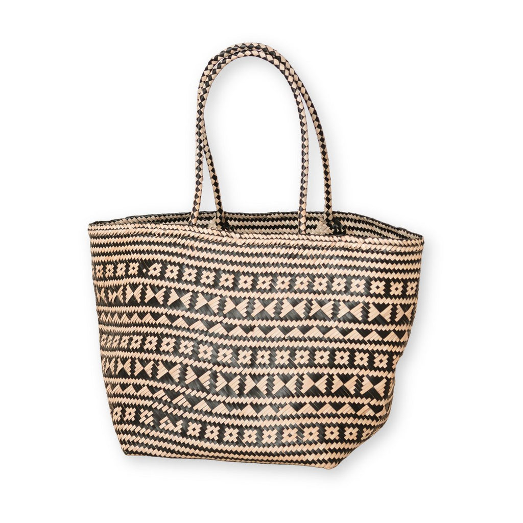 Boho Tote Bag – Seagrass Summer Bag – Shoulder Beach Bag – Woven Natural Bag – Large Boho Shopping Bag KIDUL (black) - LUXONAS HOME