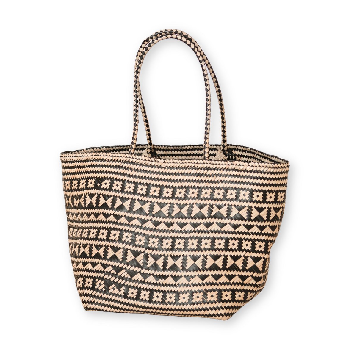 Boho Tote Bag – Seagrass Summer Bag – Shoulder Beach Bag – Woven Natural Bag – Large Boho Shopping Bag KIDUL (black) - LUXONAS HOME