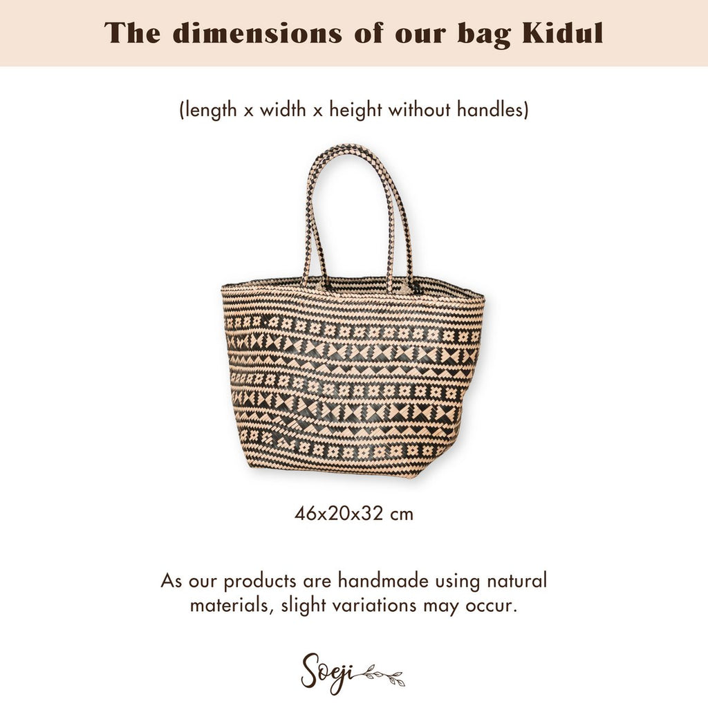 Boho Tote Bag – Seagrass Summer Bag – Shoulder Beach Bag – Woven Natural Bag – Large Boho Shopping Bag KIDUL (black) - LUXONAS HOME