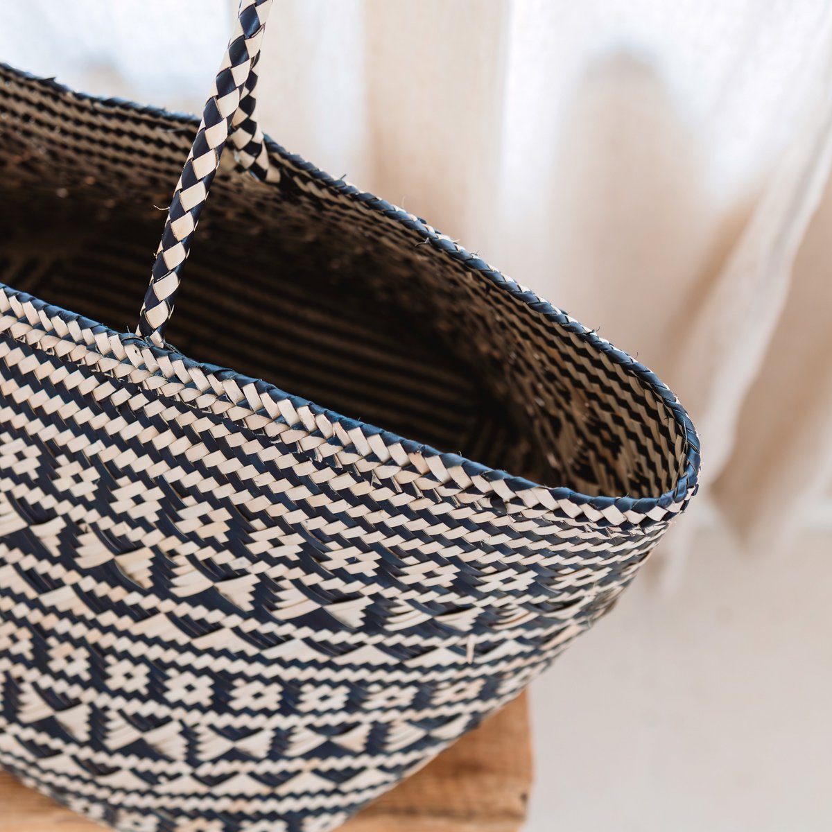 Boho Tote Bag – Seagrass Summer Bag – Shoulder Beach Bag – Woven Natural Bag – Large Boho Shopping Bag KIDUL (black) - LUXONAS HOME