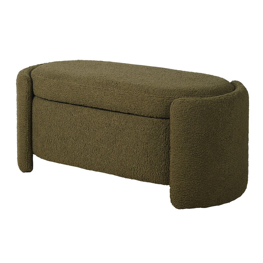 Boucle Olive Storage Bench
