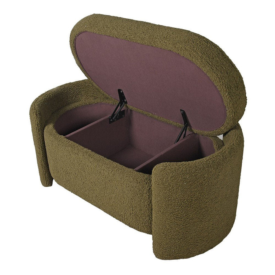 Boucle Olive Storage Bench