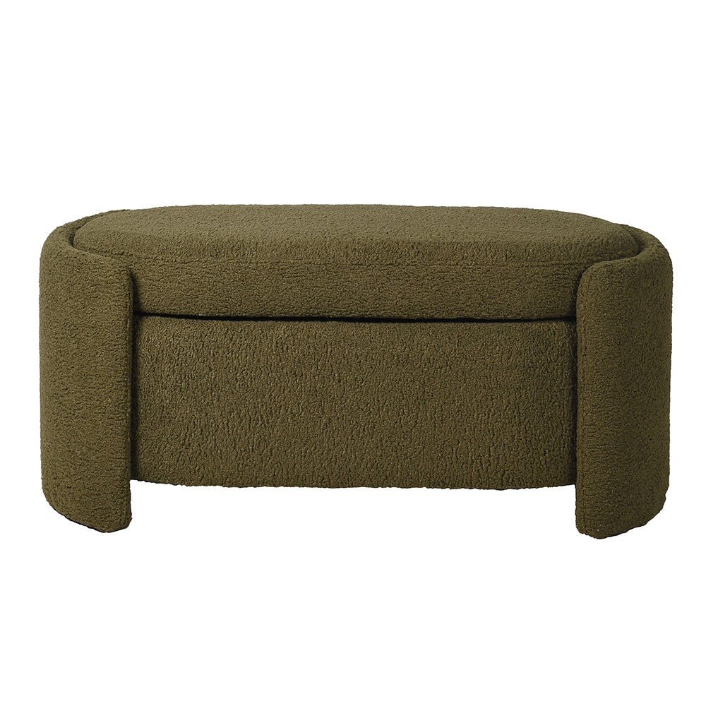 Boucle Olive Storage Bench - LUXONAS