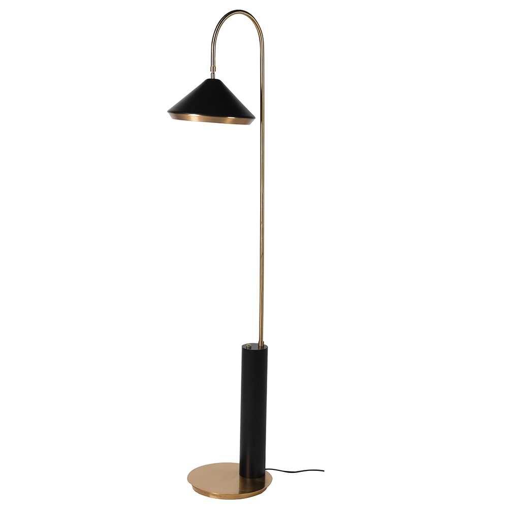 Brass & Black Curved Floor Lamp