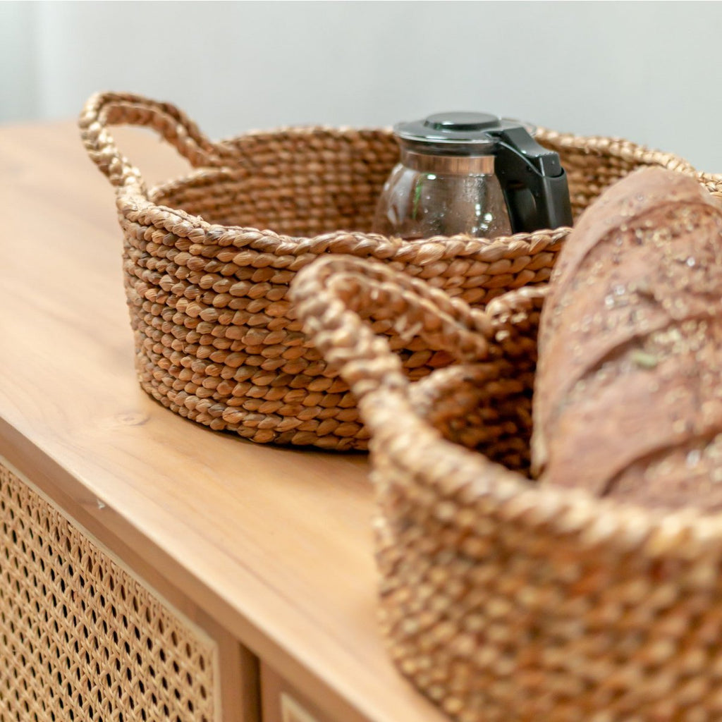 Bread Basket | Small Round Basket | Decorative Woven Storage Basket made of Water Hyacinth JAWAH (2 sizes) - LUXONAS HOME