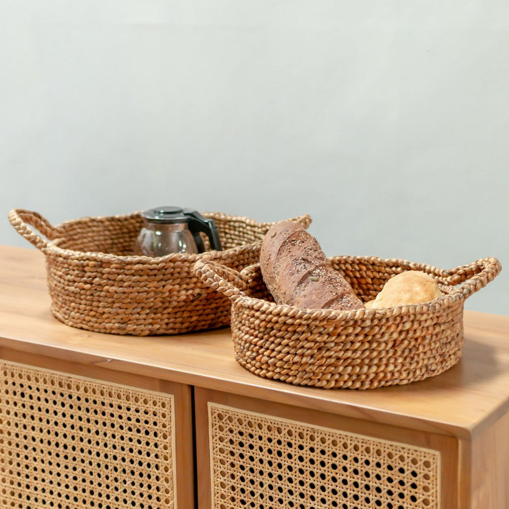 Bread Basket | Small Round Basket | Decorative Woven Storage Basket made of Water Hyacinth JAWAH (2 sizes) - LUXONAS HOME