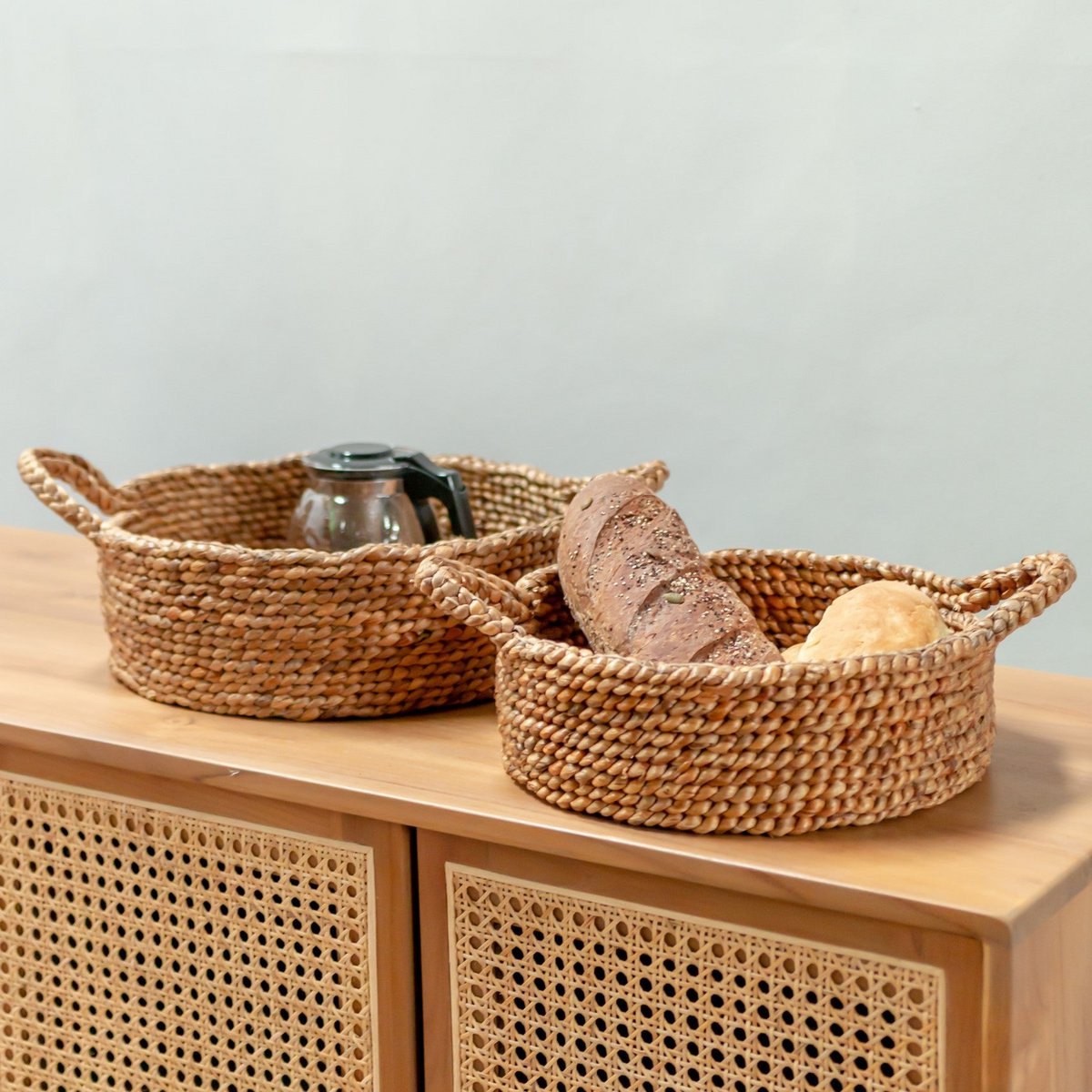 Bread Basket | Small Round Basket | Decorative Woven Storage Basket made of Water Hyacinth JAWAH (2 sizes) - LUXONAS HOME