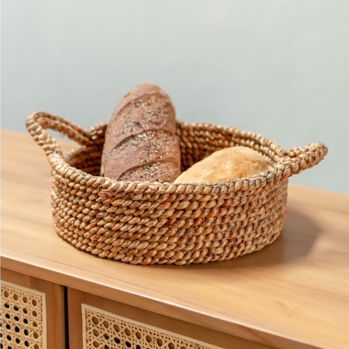 Bread Basket | Small Round Basket | Decorative Woven Storage Basket made of Water Hyacinth JAWAH (2 sizes) - LUXONAS HOME
