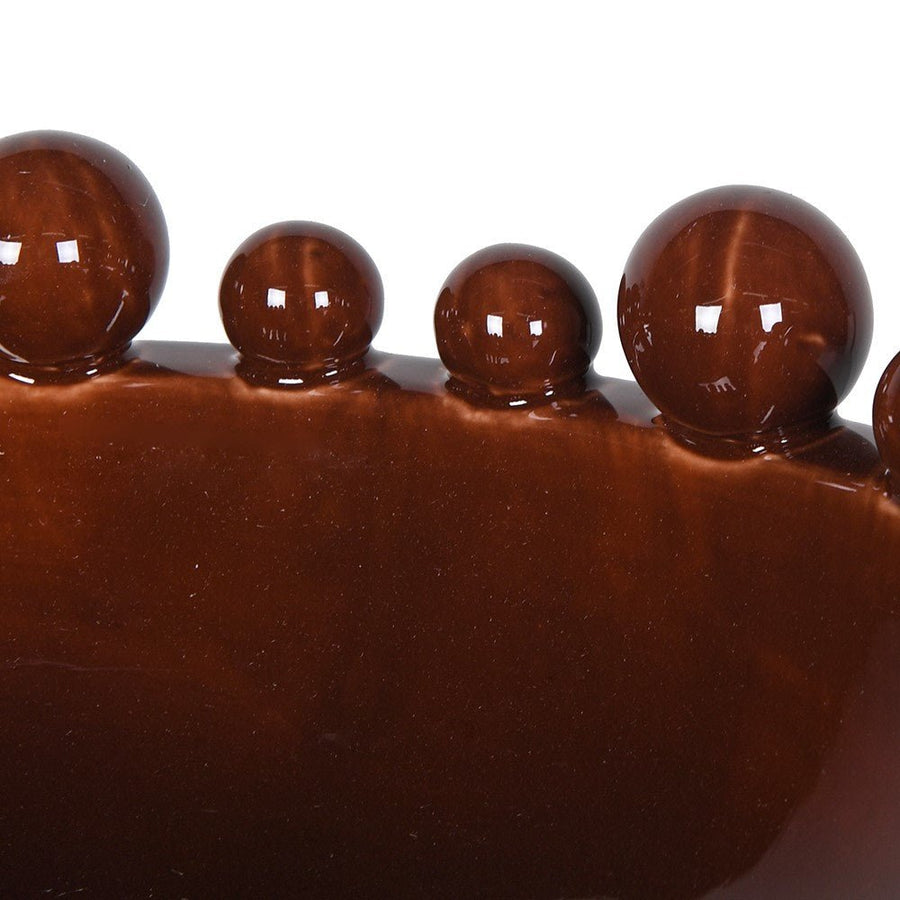 Brown Ceramic Bowl with Decorative Rim Balls