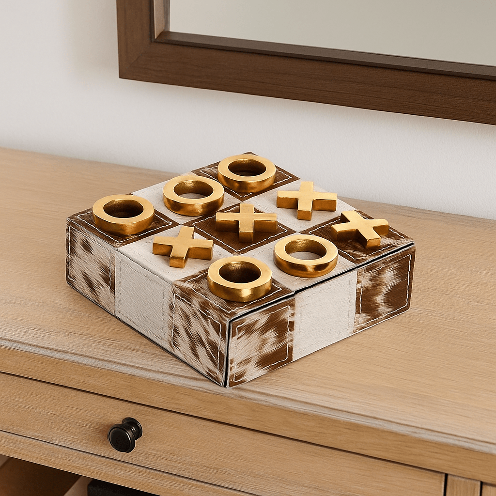 Brown Cowhide OXO Game - LUXONAS