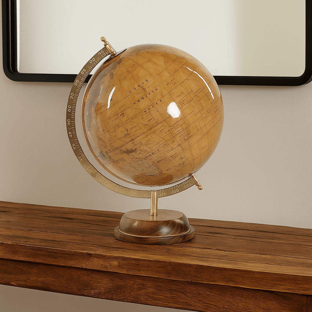 Brown Globe on Wooden Base - LUXONAS