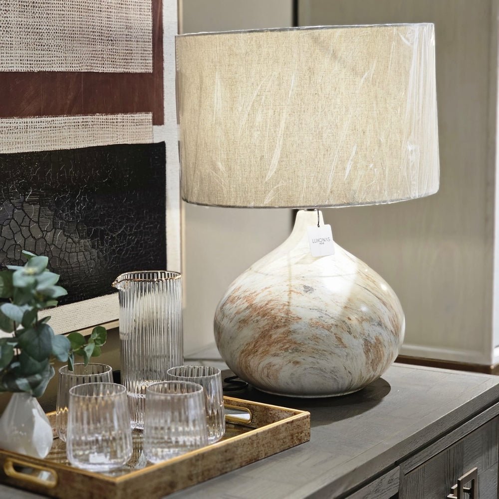 Brown Marble Effect Ceramic Lamp - Elegant Lighting for Any Room - LUXONAS HOME