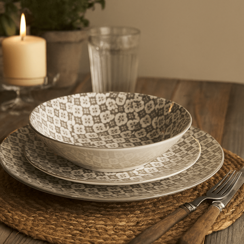 Brown Print Porcelain 18pcs Dinner Set - LUXONAS