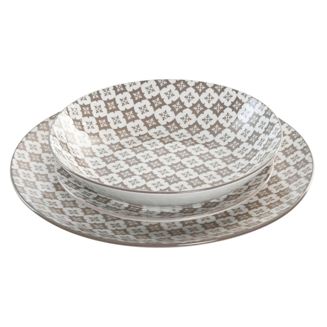 Brown Print Porcelain 18pcs Dinner Set - LUXONAS