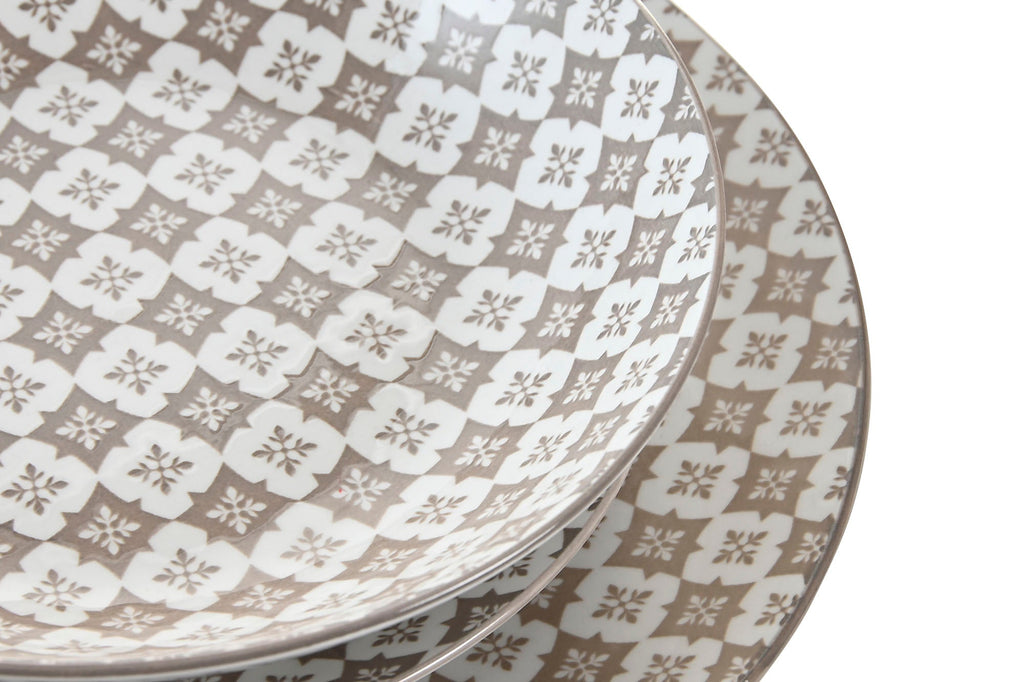 Brown Print Porcelain 18pcs Dinner Set - LUXONAS