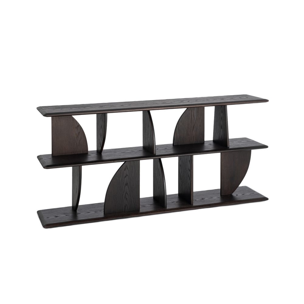 Brown Rubber Wood Low Shelving Console