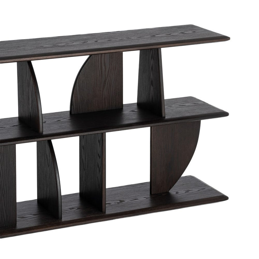 Brown Rubber Wood Low Shelving Console