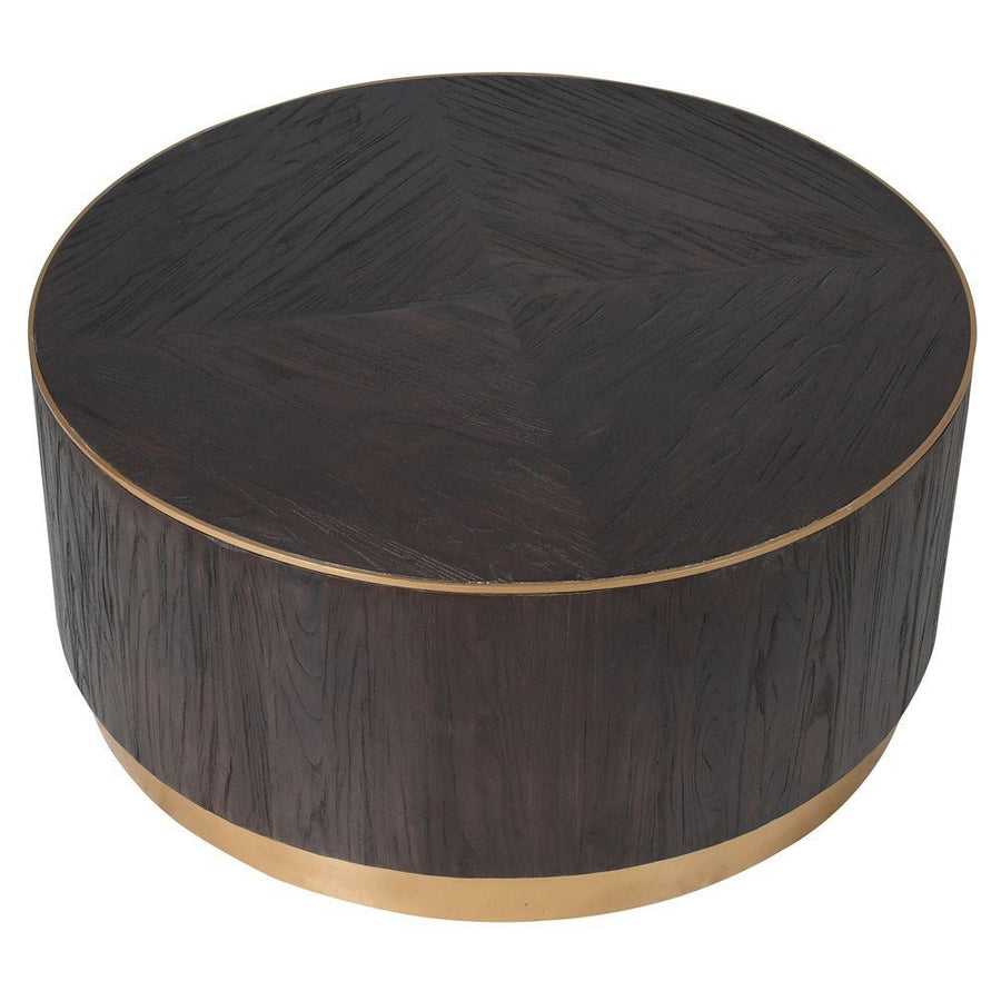 Round Brushed Elm and Copper Round Coffee Table
