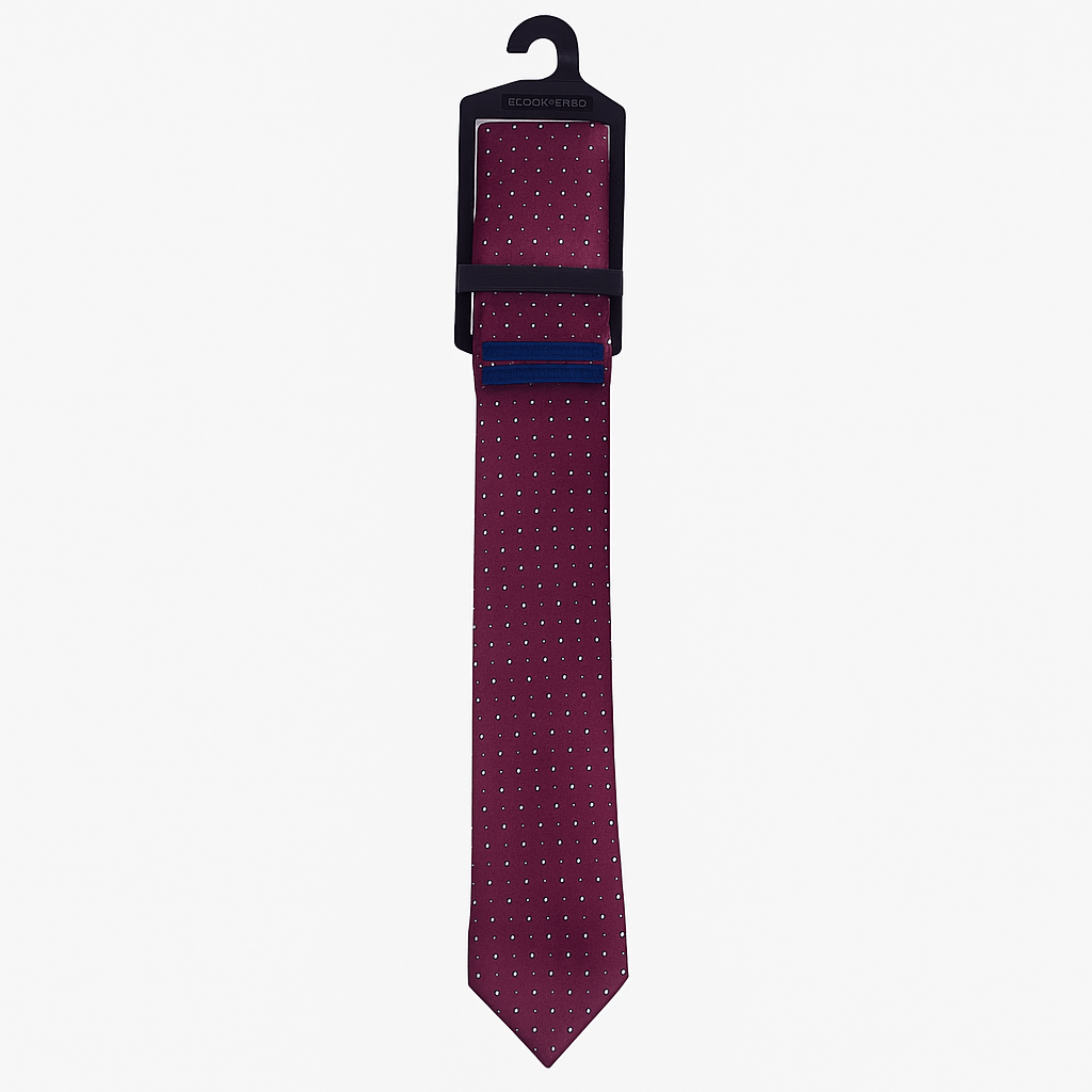 Burgundy Spotted Tie and Pocket Square Set for Sustainable Style