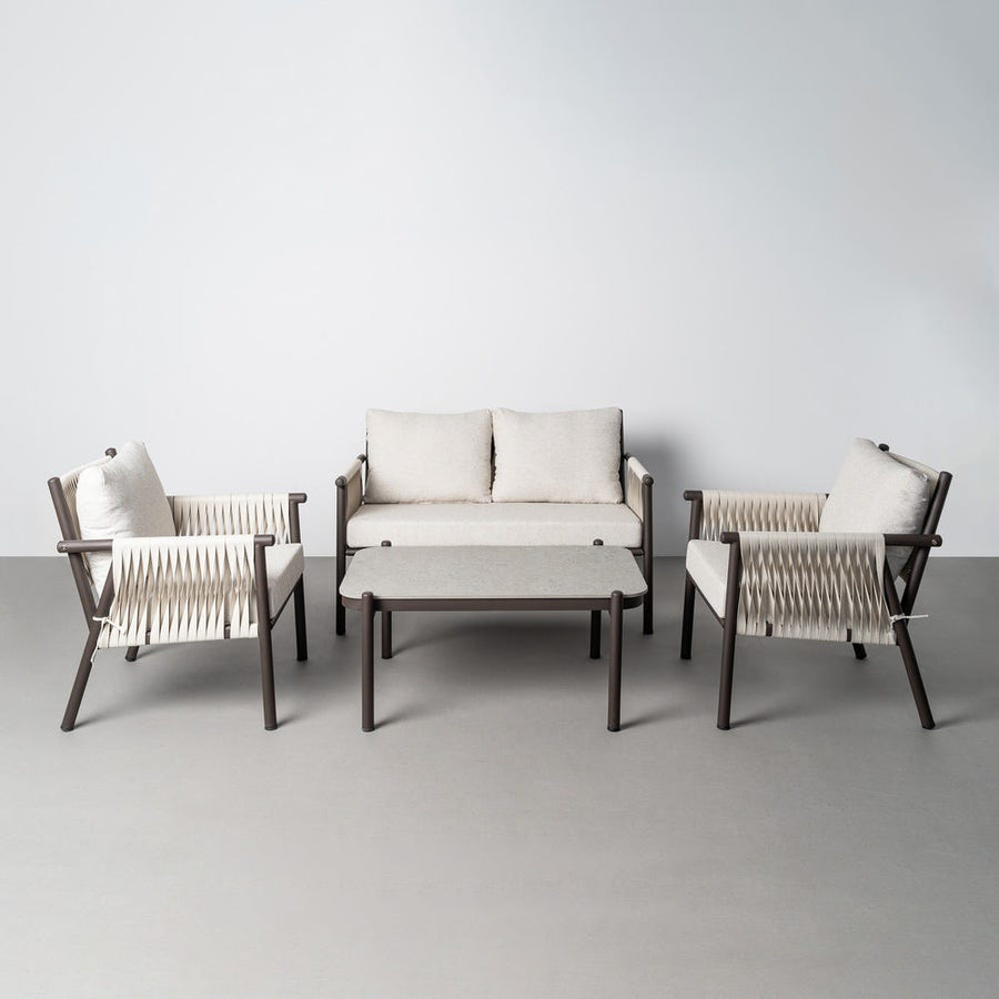 Cala Outdoor Garden Furniture Set with 1-Seat Sofa, 2 Armchairs, and Center Table
