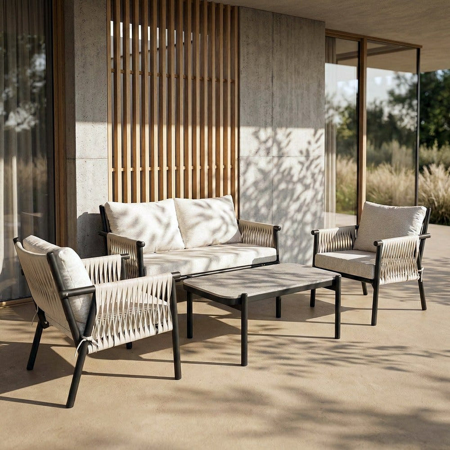 Cala Outdoor Garden Furniture Set with 1-Seat Sofa, 2 Armchairs, and Center Table