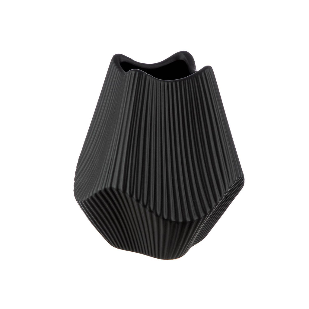 Ceramic Lamellen Black Vase - LUXONAS HOME