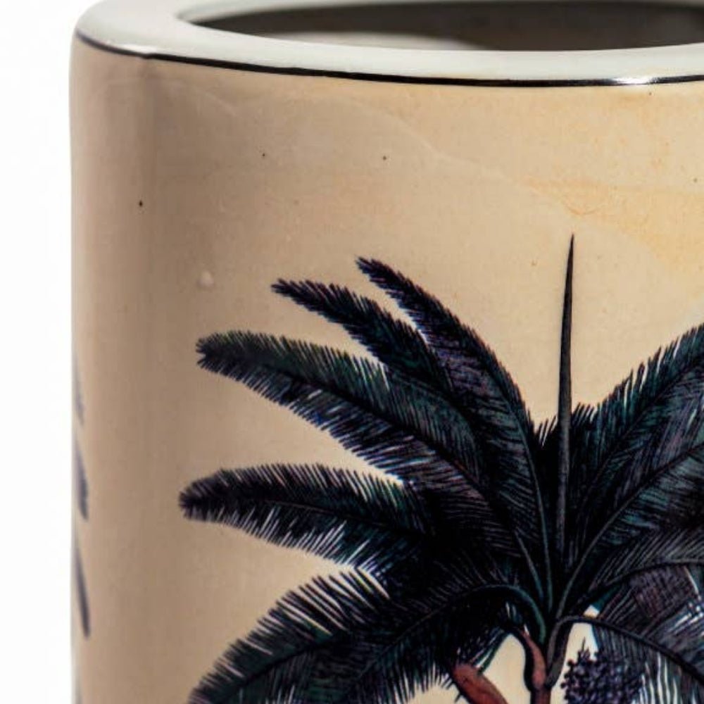 Ceramic Lithograph Palm Tree with Royal Seal Umbrella Stand - LUXONAS HOME