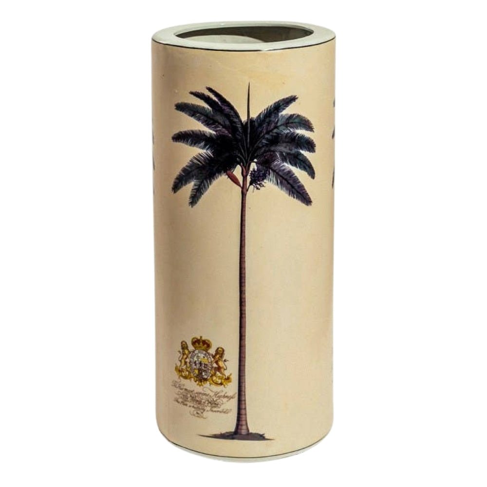 Ceramic Lithograph Palm Tree with Royal Seal Umbrella Stand - LUXONAS HOME