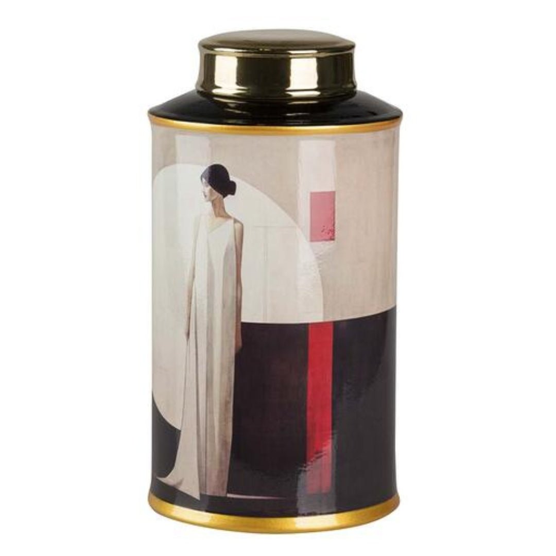 Ceramic Tall Jar 'Woman Shadow' - Artistic Home Decor