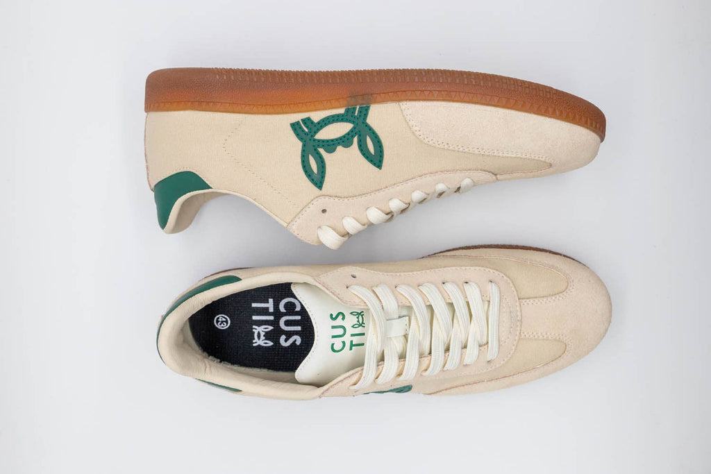 Light Beige Suede Casual Sneakers by Custi Mikelo with Interchangeable Laces