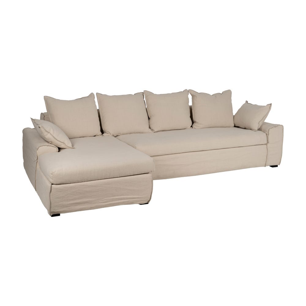 Cream Woven Right Chaise Lounger