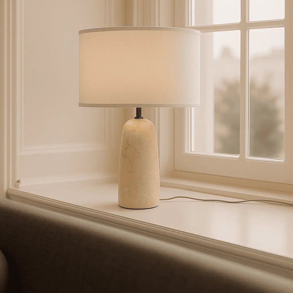 Charlotte Marble Lamp | Cotton Shade & Elegant Lighting - LUXONAS HOME