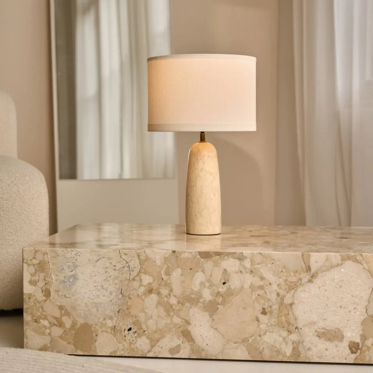Charlotte Marble Lamp | Cotton Shade & Elegant Lighting - LUXONAS HOME