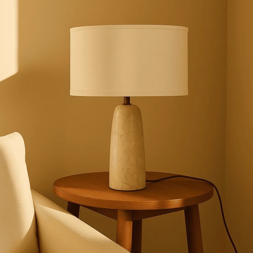 Charlotte Marble Lamp | Cotton Shade & Elegant Lighting - LUXONAS HOME