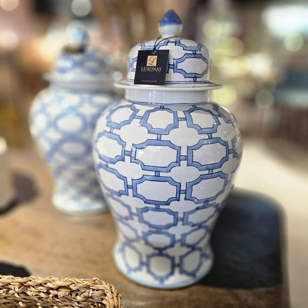 Circles Blue Pattern Ginger Jar - LUXONAS