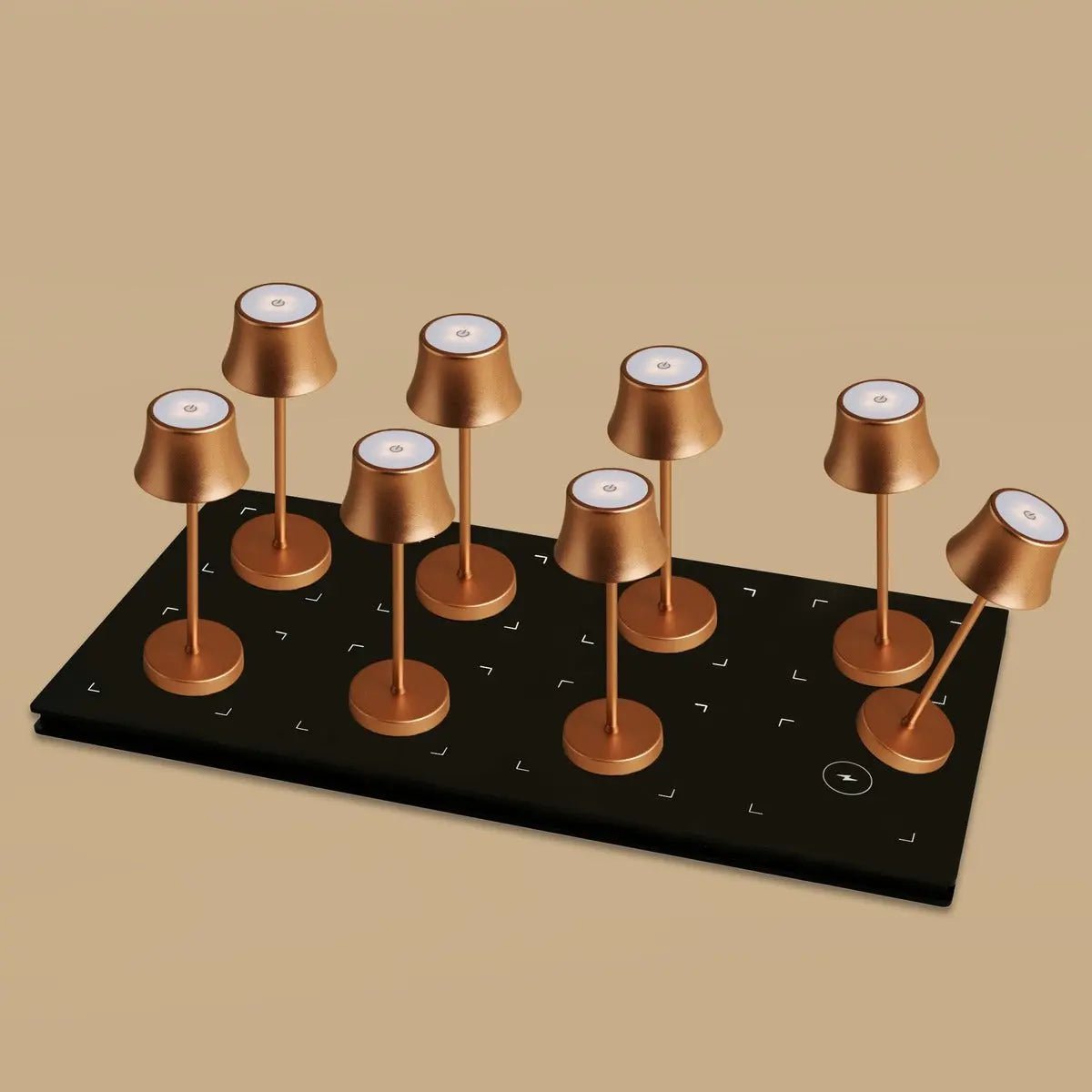 Combi Set Professional | 8 x De Pijp Mini Copper Rechargeable Table Lamps & 1 x Central Station Charging Station - LUXONAS HOME