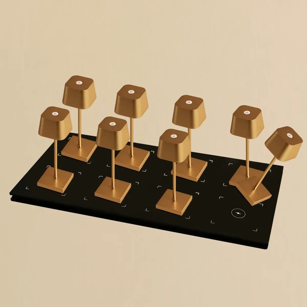 Combi Set Professional | 8 x Sarphati Mini Gold Rechargeable Table Lamps & 1 x Central Station Charging Station - LUXONAS HOME