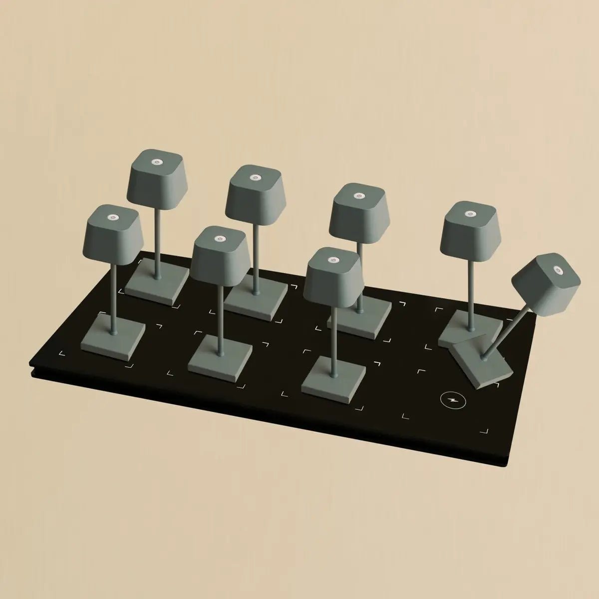 Combi Set Professional | 8 x Sarphati Mini Mouse Grey Rechargeable Table Lamps & 1 x Central Station Charging Station - LUXONAS HOME