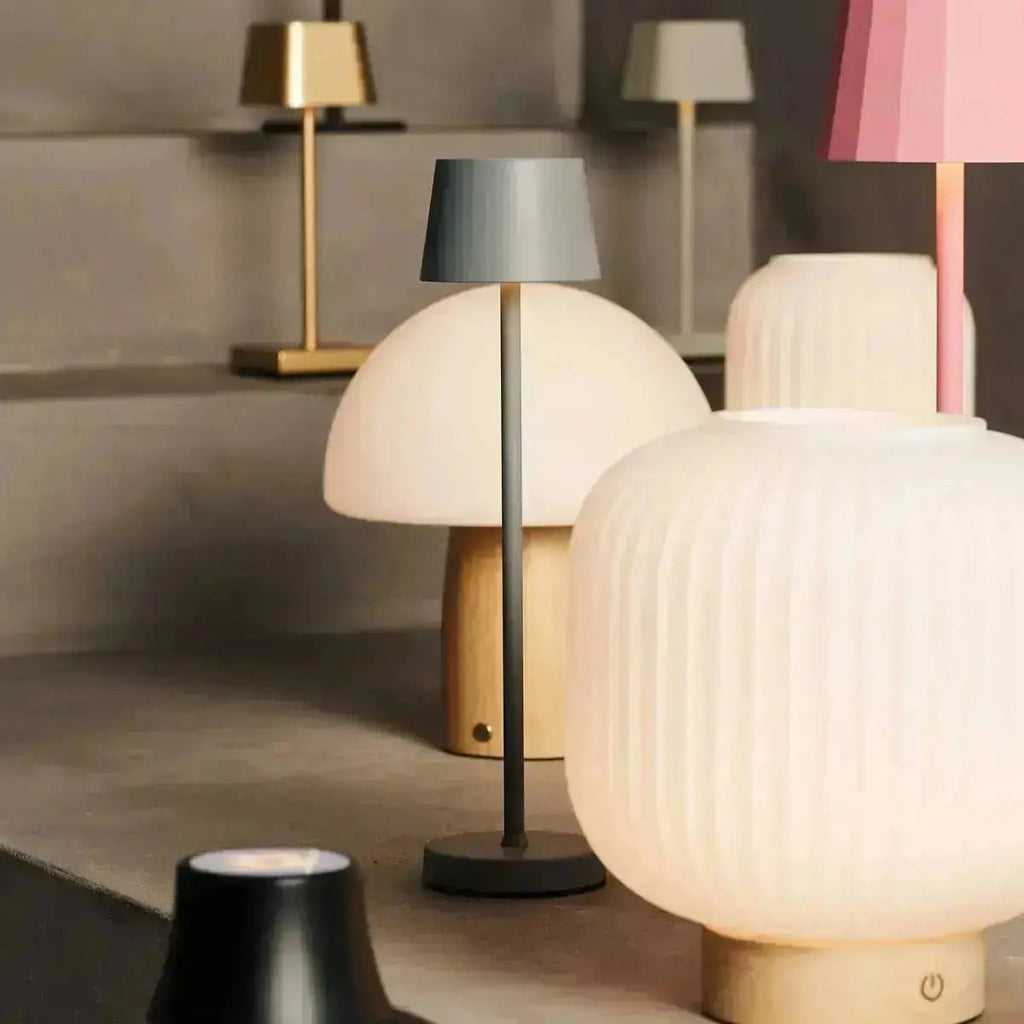 Combi Set Professional | 8 x Vondel Mini Mouse Grey Rechargeable Table Lamps & 1 x Central Station Charging Station - LUXONAS HOME