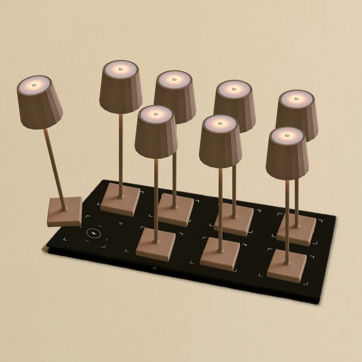 Combi Set Professional | 8 x Wouter Koala Brown Rechargeable Table Lamps & 1 x Central Station Charging Station - LUXONAS HOME