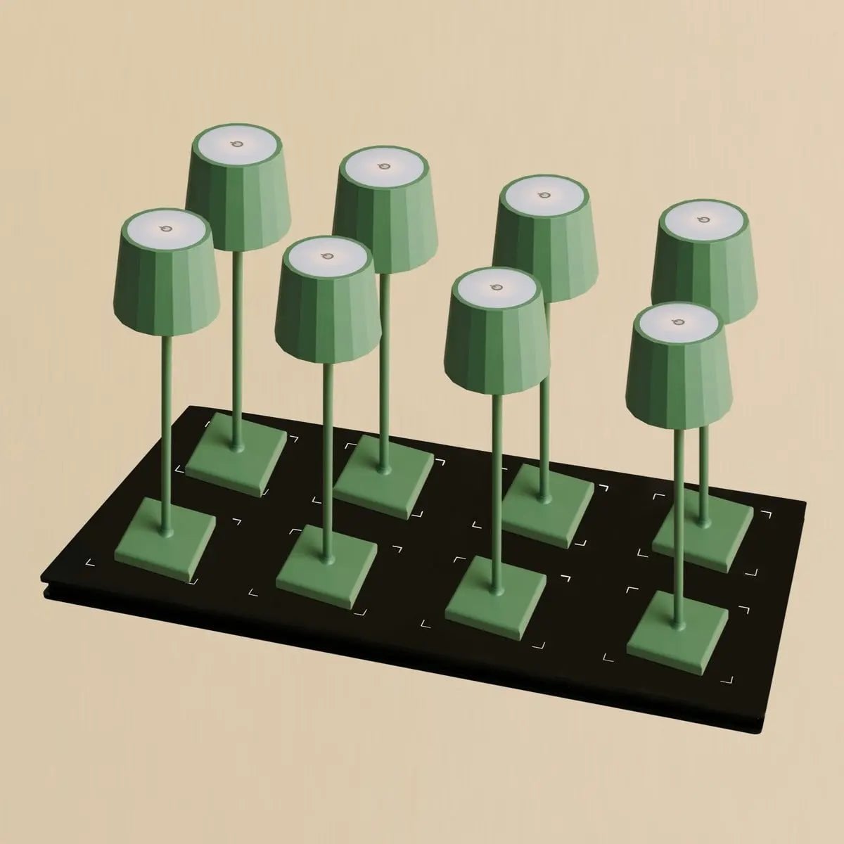 Combi Set Professional | 8 x Wouter Sage Green Rechargeable Table Lamps & 1 x Central Station Charging Station - LUXONAS HOME