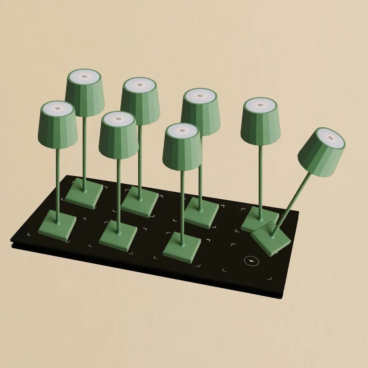 Combi Set Professional | 8 x Wouter Sage Green Rechargeable Table Lamps & 1 x Central Station Charging Station - LUXONAS HOME