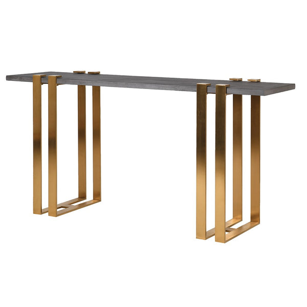 Concrete Effect Console Table with Brushed Gold Stain