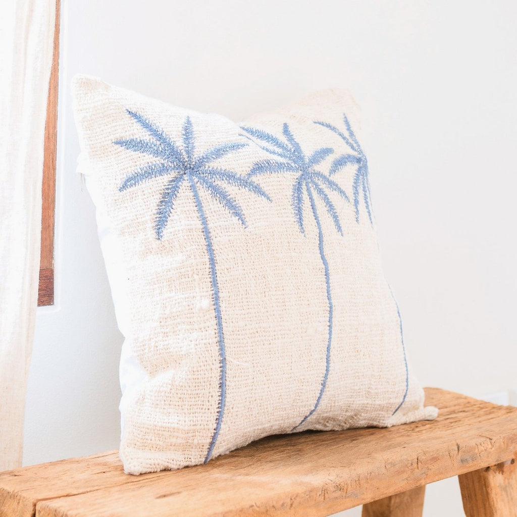 Cotton Cushion Cover Palm Tree Pattern – Boho Embroidered Cushion – Decorative Pillow – Embroidered Cushion Cover 40x40 or 50x50 cm ANARKA - LUXONAS HOME