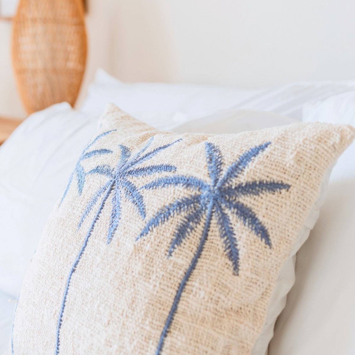 Cotton Cushion Cover Palm Tree Pattern – Boho Embroidered Cushion – Decorative Pillow – Embroidered Cushion Cover 40x40 or 50x50 cm ANARKA - LUXONAS HOME