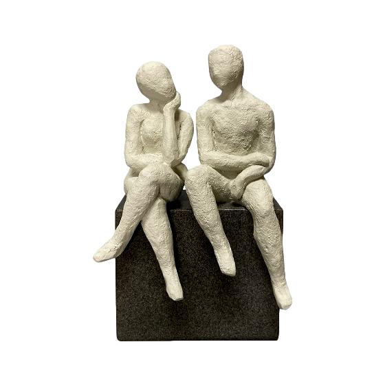 Couple Sitting on Base Decorative Sculpture