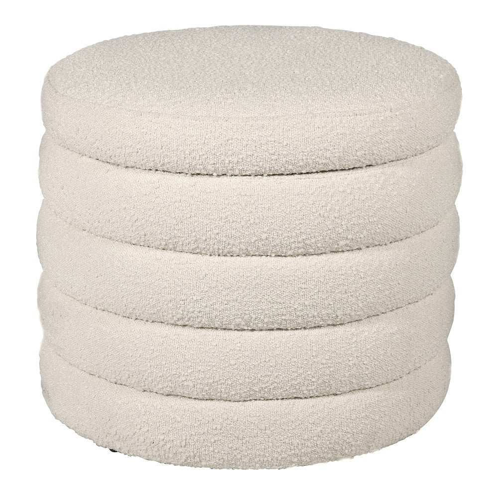 Cream Boucle Ribbed Storage Footstool