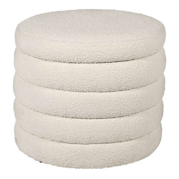Cream Boucle Ribbed Storage Footstool