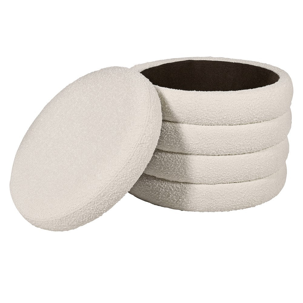 Cream Boucle Ribbed Storage Footstool - LUXONAS