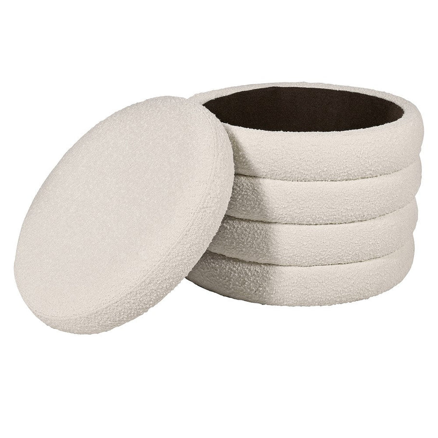 Cream Boucle Ribbed Storage Footstool
